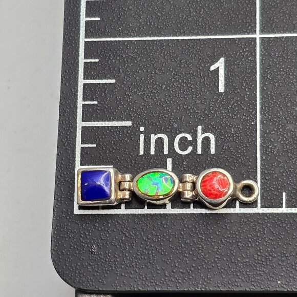 Antique Sterling Silver Multistone Pendant Sponge Coral Opal Lapis Lazuli Hinged - Picture 8 of 12